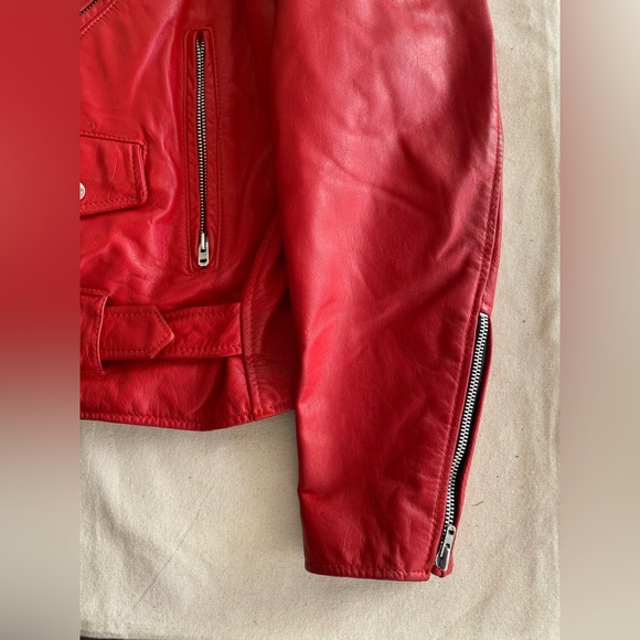 Branded Garments Inc Vintage Vibrant Red Leather Motorcycle Jacket USA Made 38 - Picture 5 of 14